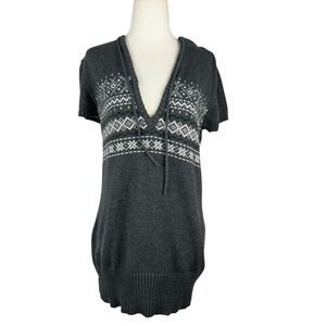 SONOMA‎ LIFE STYLE WOMEN'S SHORT SLEEVE HOODED PULLOVER V-NECK SWEATER